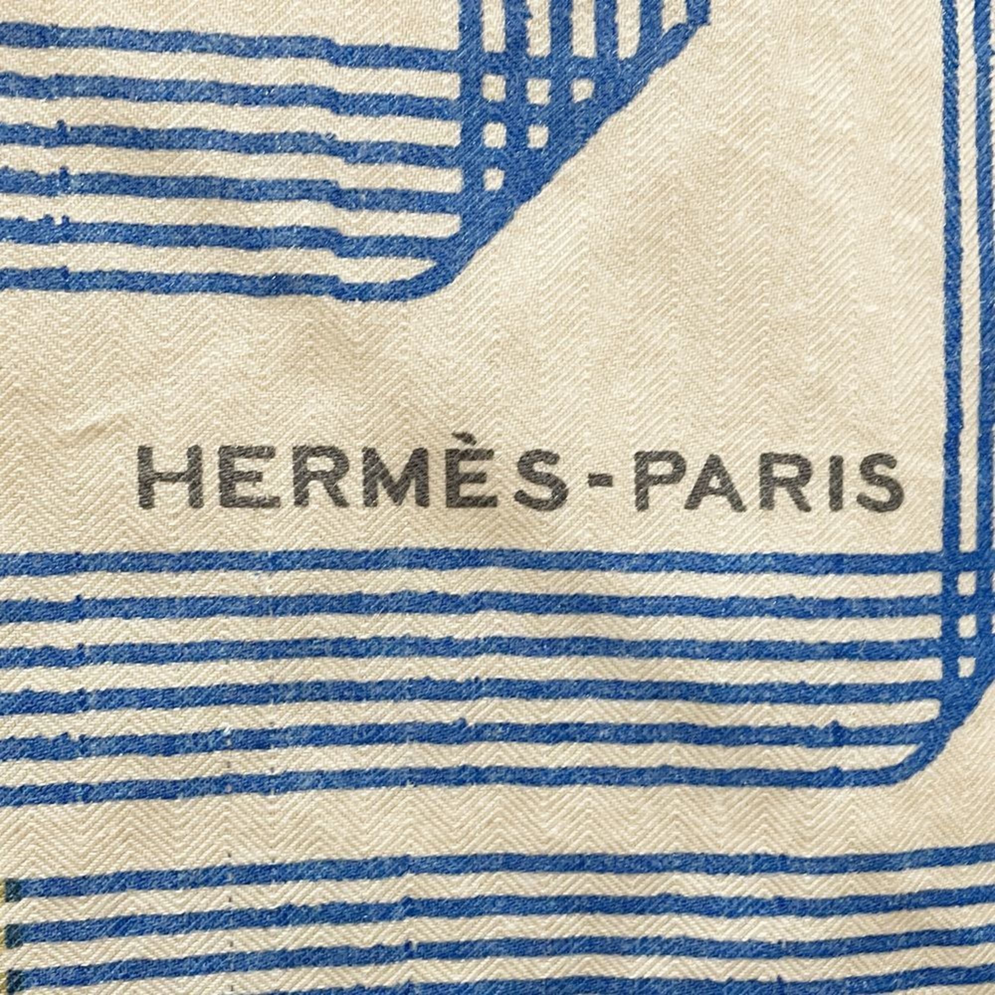 HERMES Hermes Scarf/Scarf Carre Gean 140 Cashmere Silk RUBANS Ribbon Large Shawl Stole Women's Pink Beige 20500963