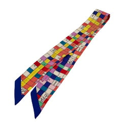 HERMES Scarf Twilly Bolduc au Carre Borduc Check Ribbon Pattern Men's Women's Multicolor 20500002