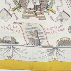 HERMES Scarf/Scarf Carré 90 A LA GLOIRE DE CUISINE FRANCAISE Celebrating French Cuisine Hors d'oeuvres Men's Women's Yellow 20500001