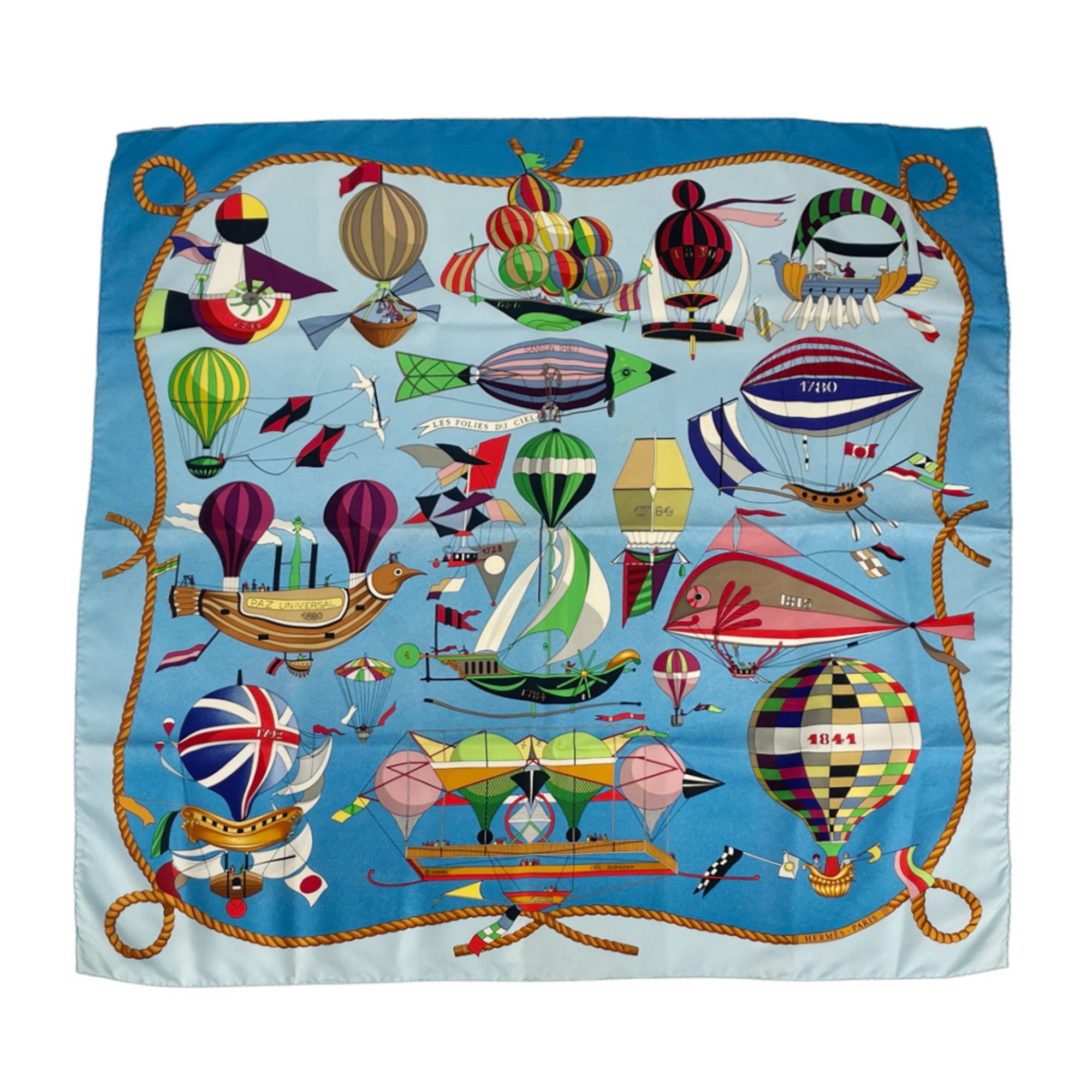 HERMES Scarf/Scarf Carré 90 LES FOLIES DU CIEL Madness in the Sky Balloon Gradient Men's Women's Blue 20495927