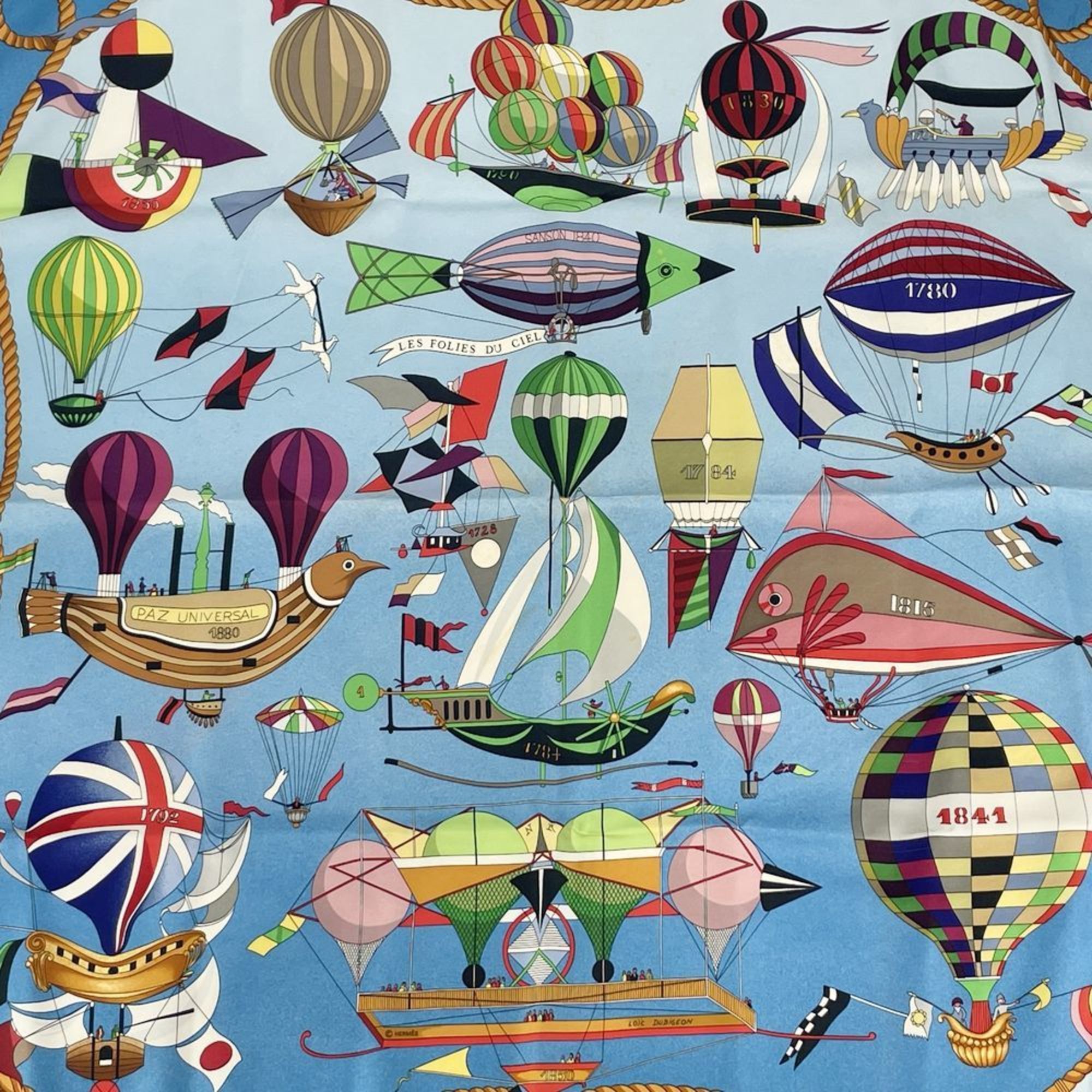 HERMES Scarf/Scarf Carré 90 LES FOLIES DU CIEL Madness in the Sky Balloon Gradient Men's Women's Blue 20495927