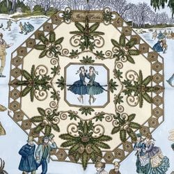 HERMES Hermes Scarf Carré 90 Joies d'Hiver Winter Pleasures Gentlemen and Ladies Skate Men's Women's Beige Blue 20490266