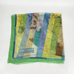 HERMES Hermes Scarf Carre Gean 140 Muslin LE MONDE EST VASTE World Map Sheer Large Shawl Men Women Green 20500966