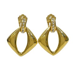 YVES SAINT LAURENT GP Rhinestone Earrings Diamond Swing Bijou Vintage Women's Gold 20483509