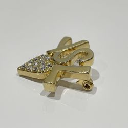 YVES SAINT LAURENT GP Rhinestone Brooch YSL Logo Heart Vintage Women's Gold 20483984