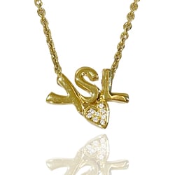 YVES SAINT LAURENT GP Rhinestone Necklace YSL Logo Heart Vintage Women's Gold 20477176