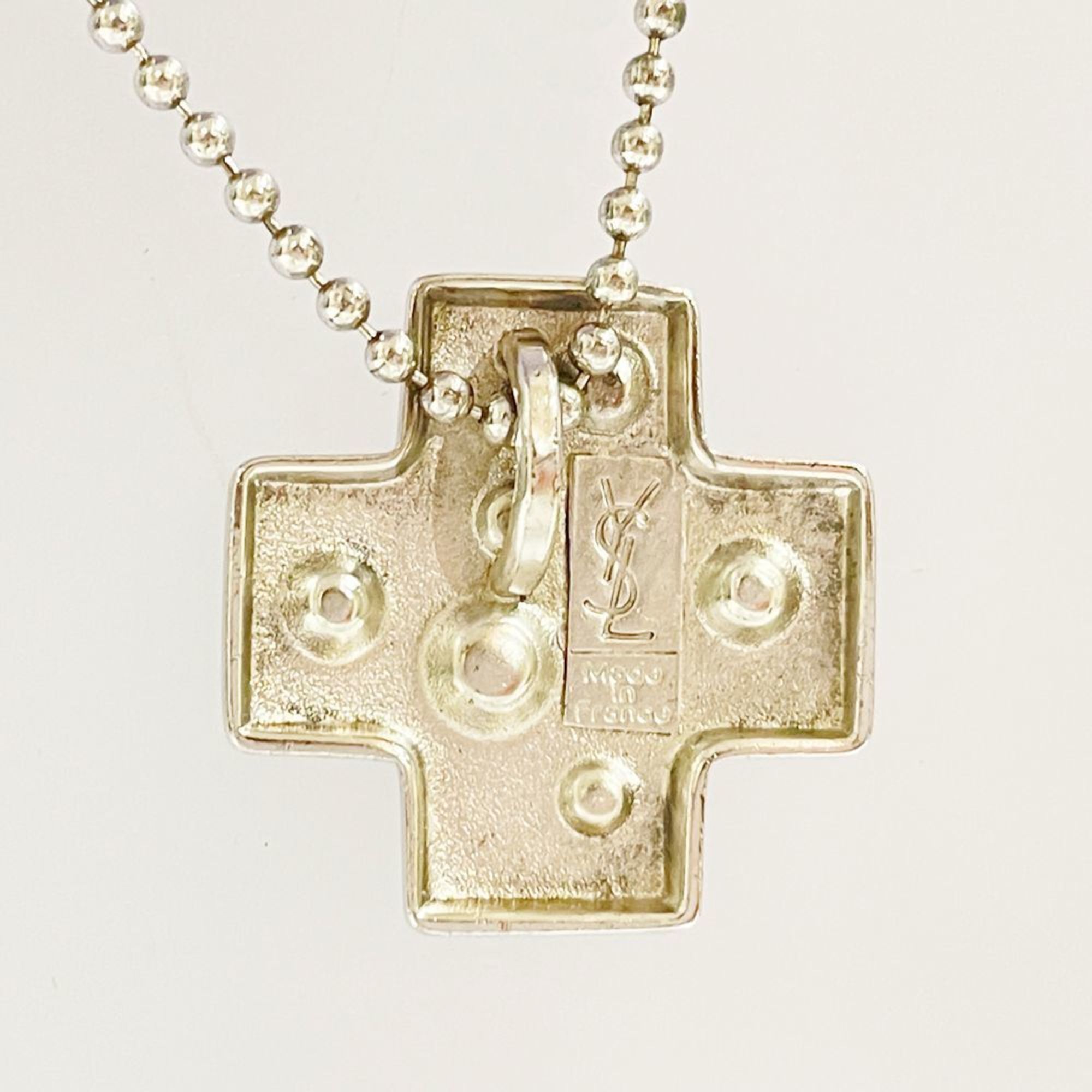 YVES SAINT LAURENT Yves Saint Laurent Metal Necklace Cross Motif Color Stone Vintage Women's 20485686