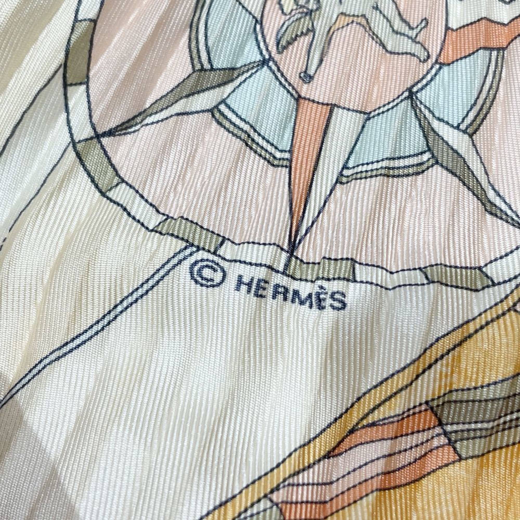 HERMES Hermes scarf/pleats, Pleated Carré 90, face au large, offshore, angel, compass, ship, men's, women's, orange, 20491357