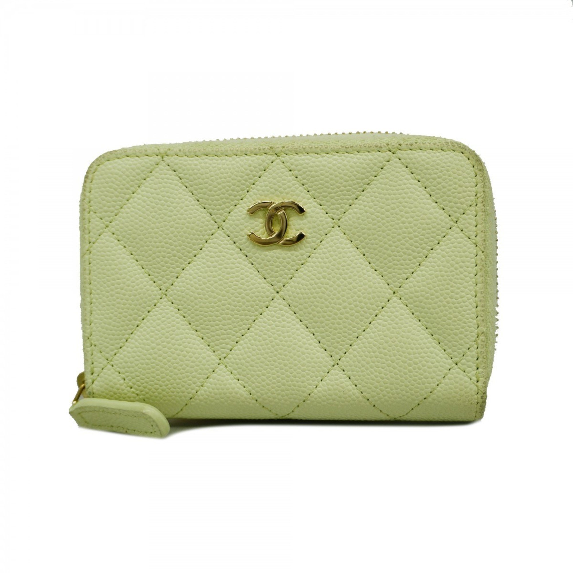 Chanel Business Card Holder/Card Case Matelasse Caviar Skin Green Champagne Ladies