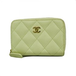 Chanel Business Card Holder/Card Case Matelasse Caviar Skin Green Champagne Ladies