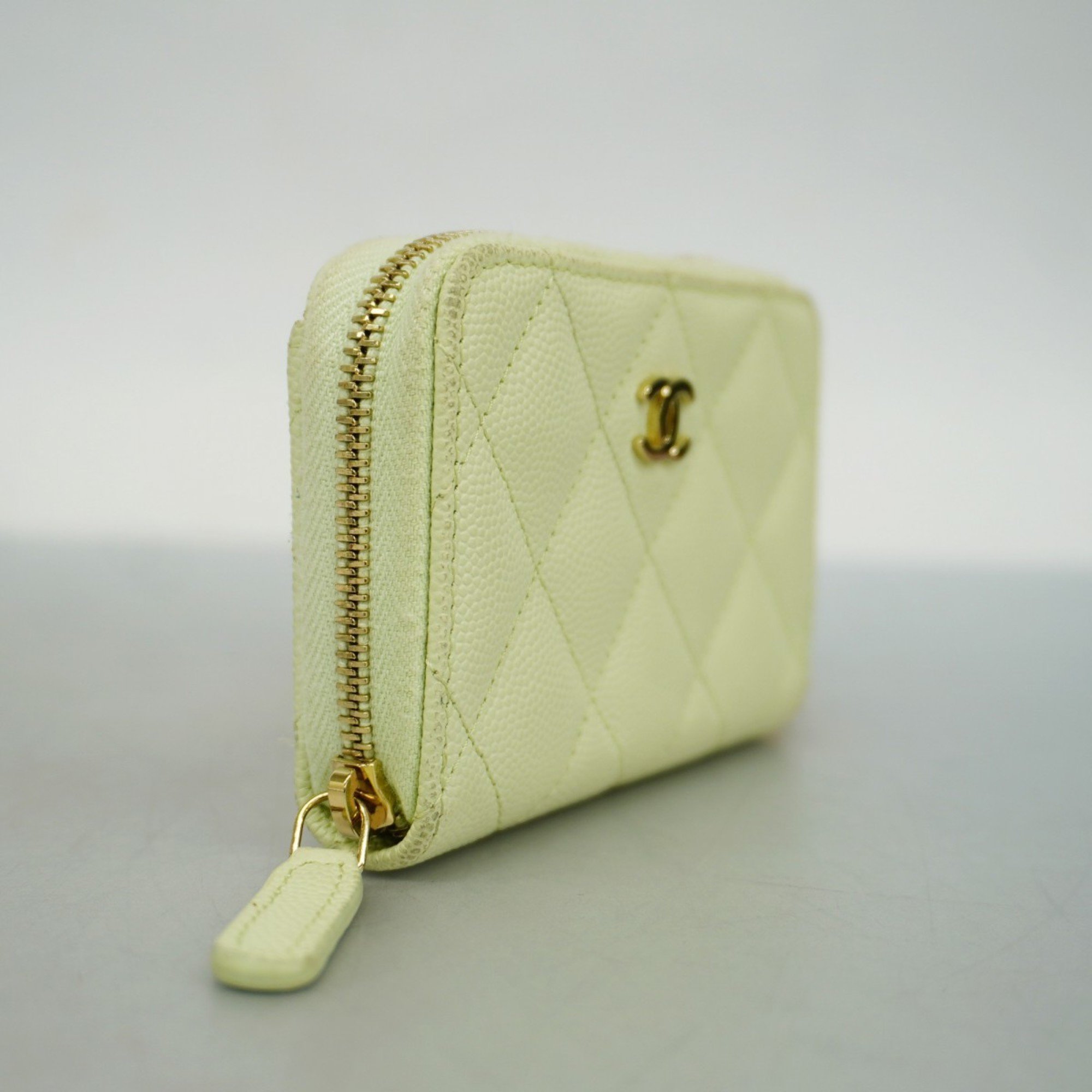 Chanel Business Card Holder/Card Case Matelasse Caviar Skin Green Champagne Ladies