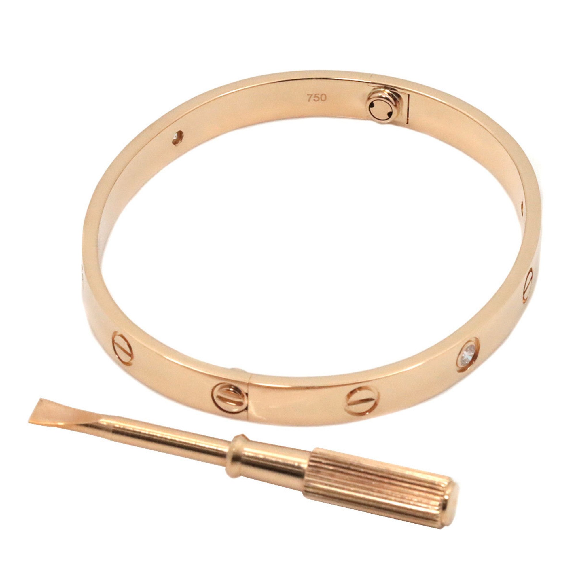 Cartier Love Bracelet #18 Half Diamond 4P K18 PG Pink Gold 750 Bangle