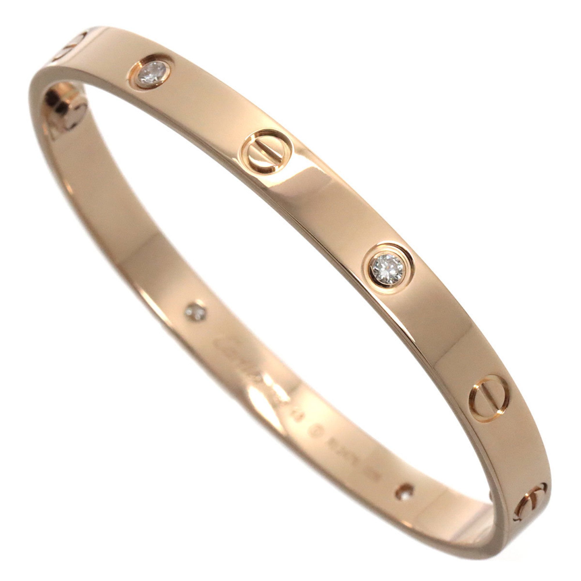 Cartier Love Bracelet #18 Half Diamond 4P K18 PG Pink Gold 750 Bangle