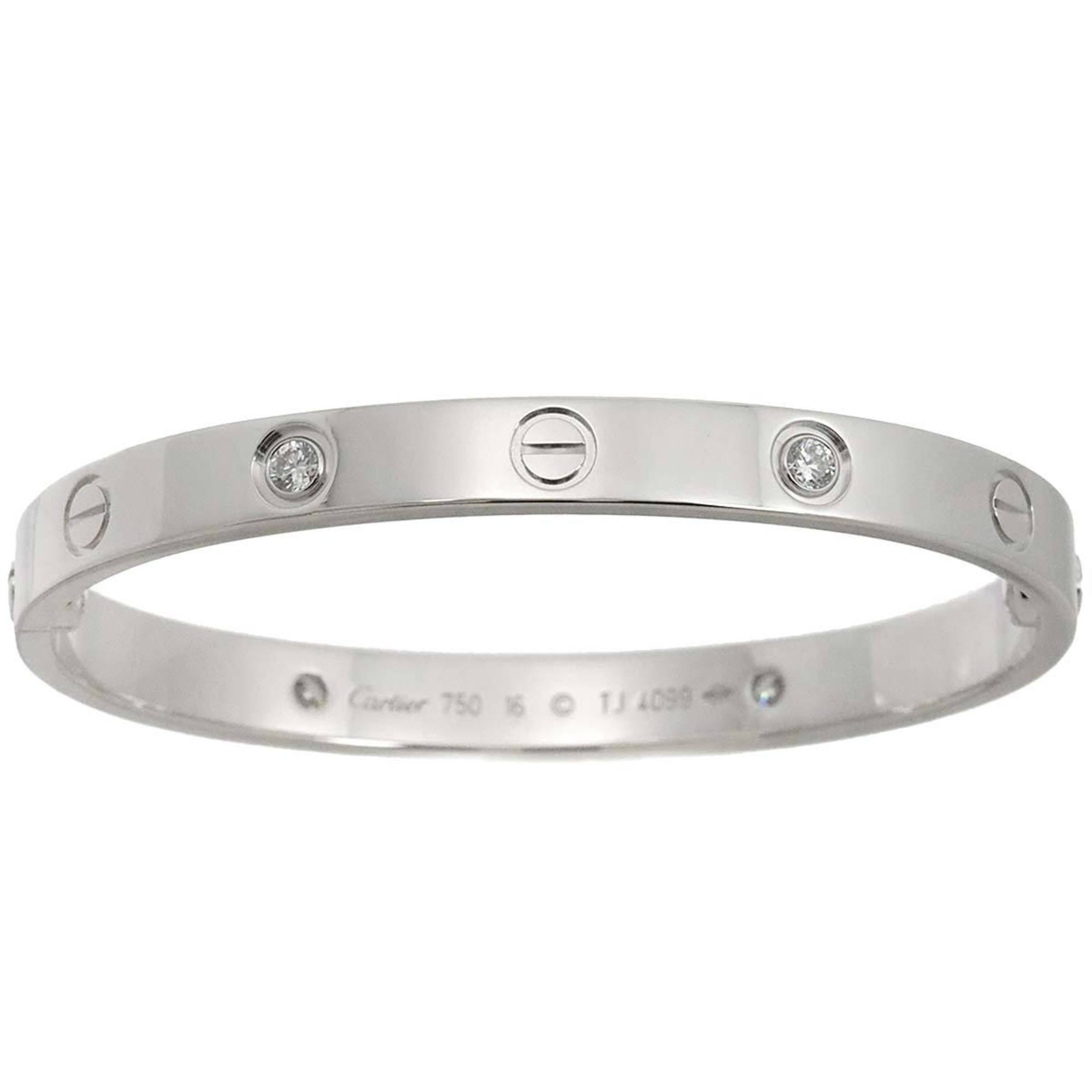 Cartier Love Bracelet Half Diamond 4P #16 K18 WG White Gold 750 Bangle