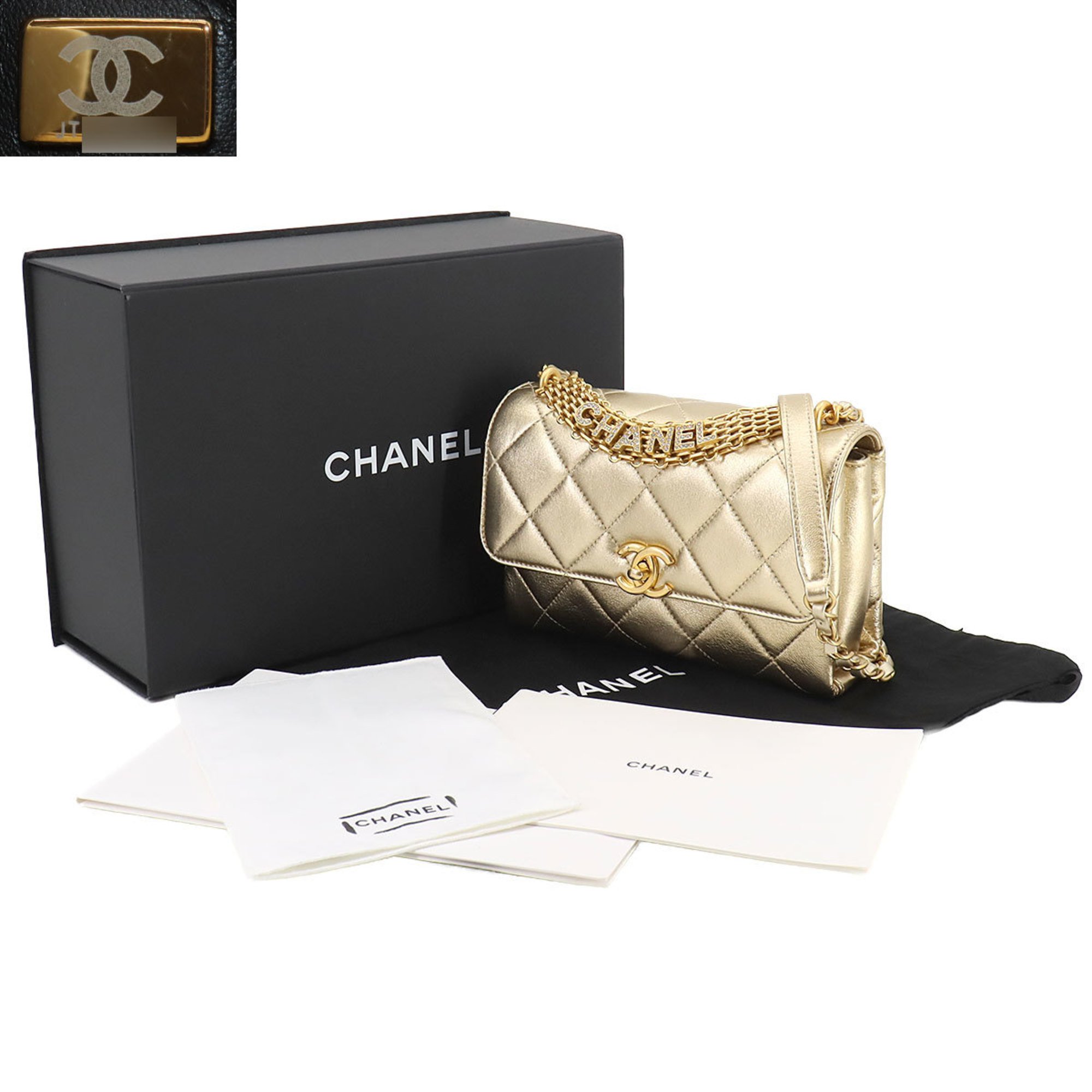 CHANEL Matelasse Flap 2way Chain Hand Shoulder Bag Leather Metallic Gold AS3240 Hardware Mini