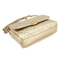 CHANEL Matelasse Flap 2way Chain Hand Shoulder Bag Leather Metallic Gold AS3240 Hardware Mini