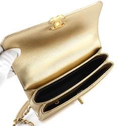 CHANEL Matelasse Flap 2way Chain Hand Shoulder Bag Leather Metallic Gold AS3240 Hardware Mini