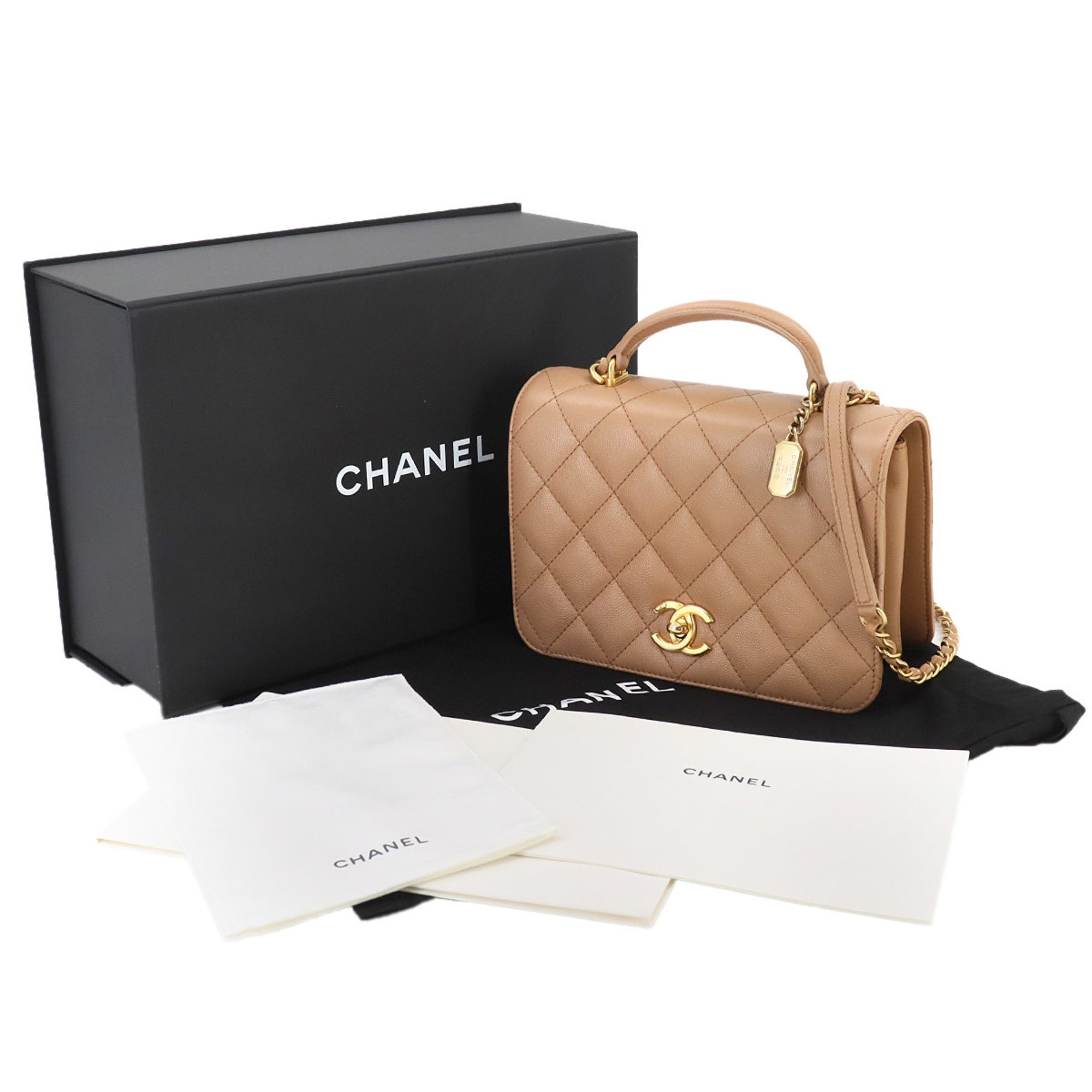 CHANEL Matelasse Chain Shoulder Bag, Caviar Skin, Beige, AS4286, Gold Hardware, Bag