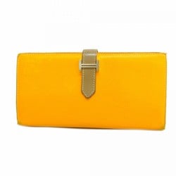 Hermes Long Wallet Bearn Epsom Leather Jaune D'or Etoupe □Q Engraved Men's Women's