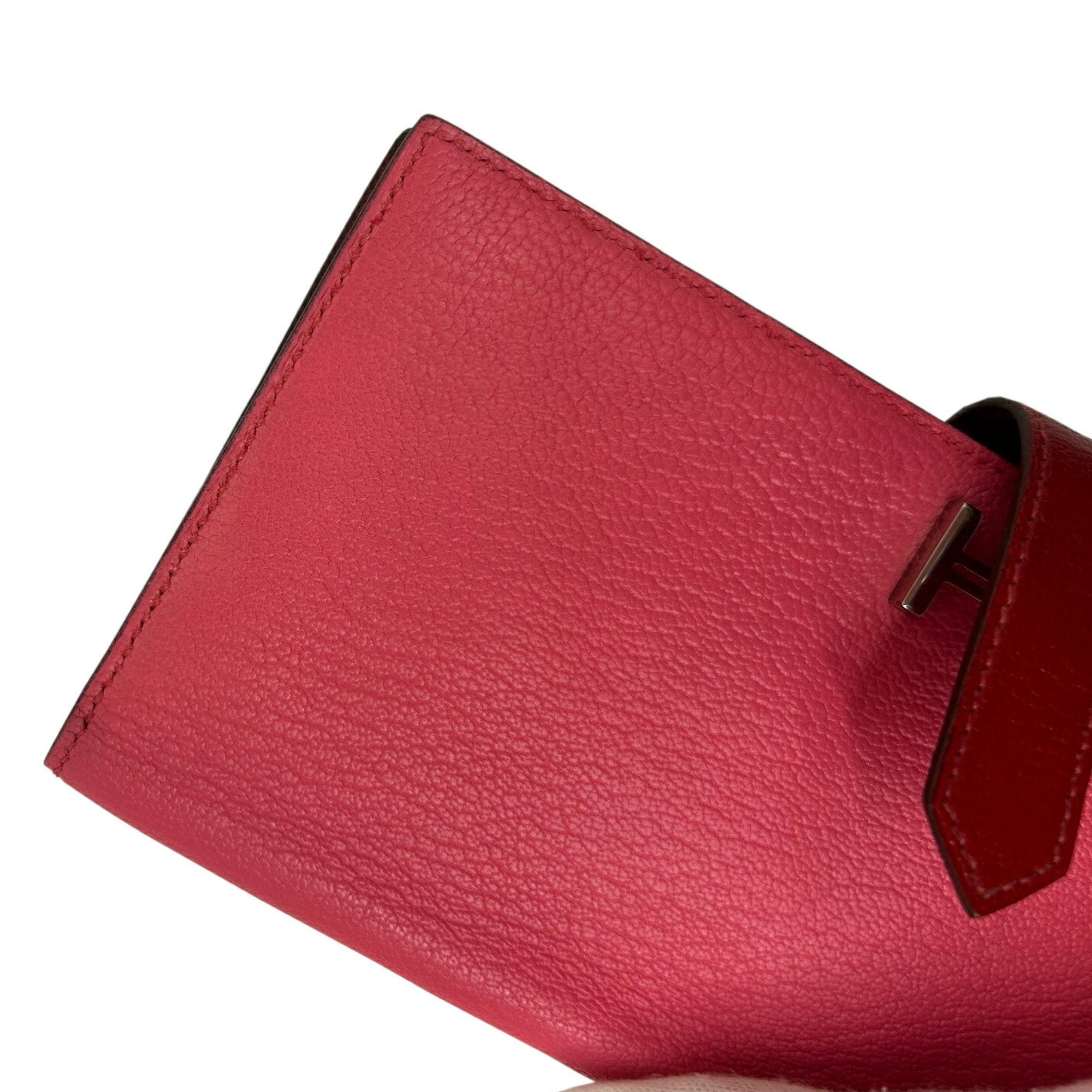 HERMES Hermes Long Wallet Bearn Soufflet Verso Chevre Rose Lipstick Rouge Garance Q□ Engraved 2013 Bicolor Women's Men's