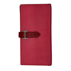 HERMES Hermes Long Wallet Bearn Soufflet Verso Chevre Rose Lipstick Rouge Garance Q□ Engraved 2013 Bicolor Women's Men's