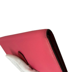 HERMES Hermes Long Wallet Bearn Soufflet Verso Chevre Rose Lipstick Rouge Garance Q□ Engraved 2013 Bicolor Women's Men's