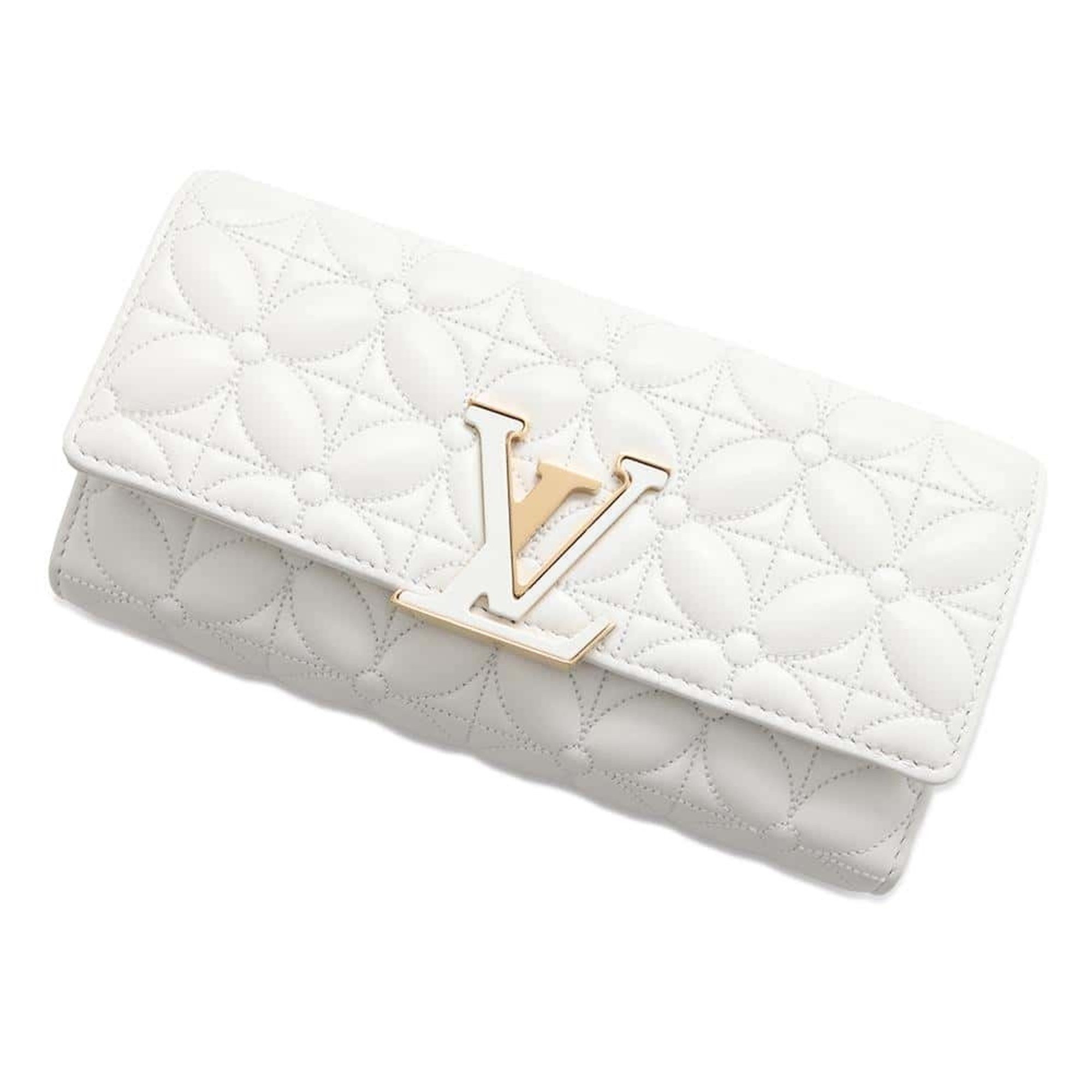 Louis Vuitton Long Wallet Monogram Flower Portefeuille Capucines Lamb Leather M11417 LOUIS VUITTON White