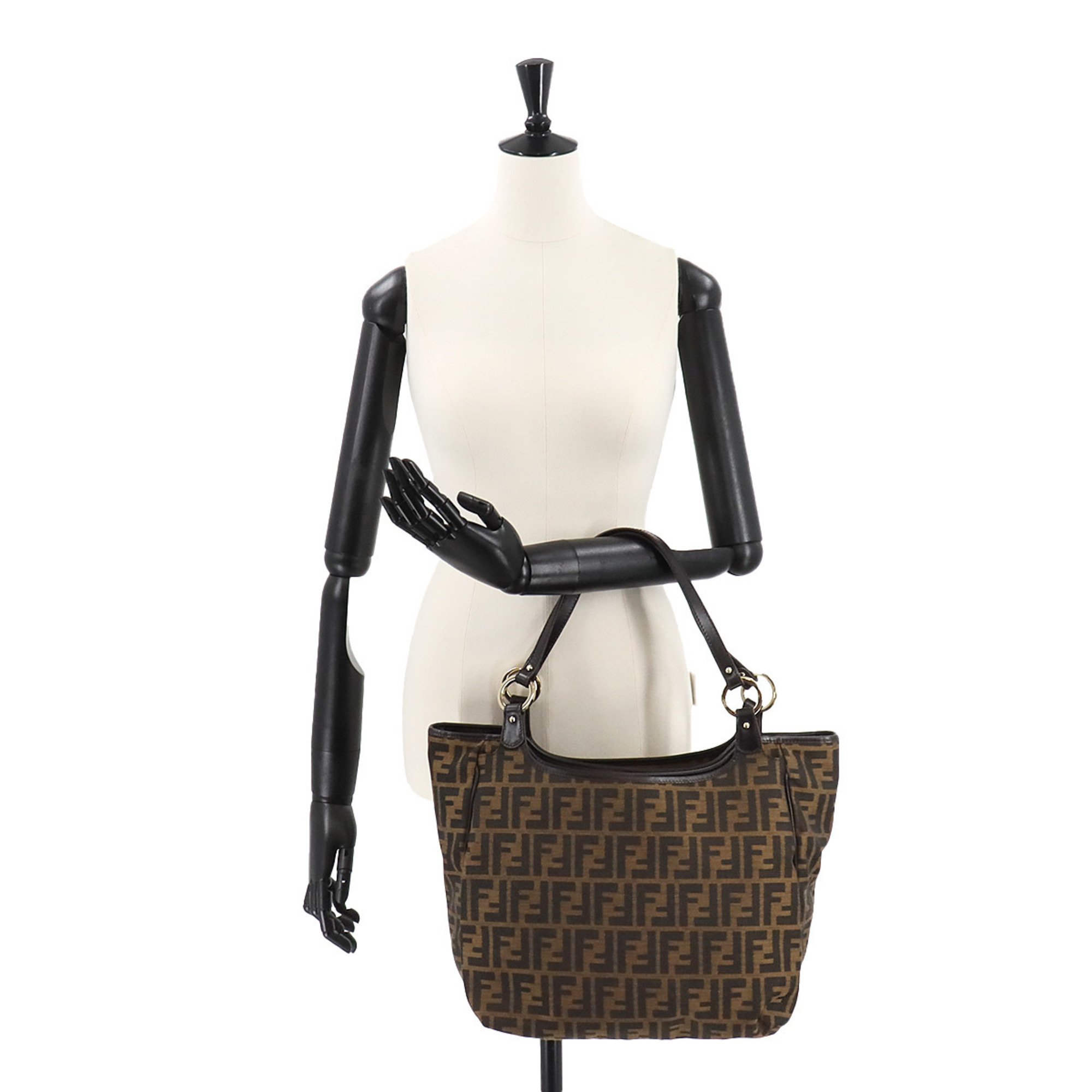 FENDI Zucca Tote Bag in brown and black with gold hardware canvas a pattern. 8BH187