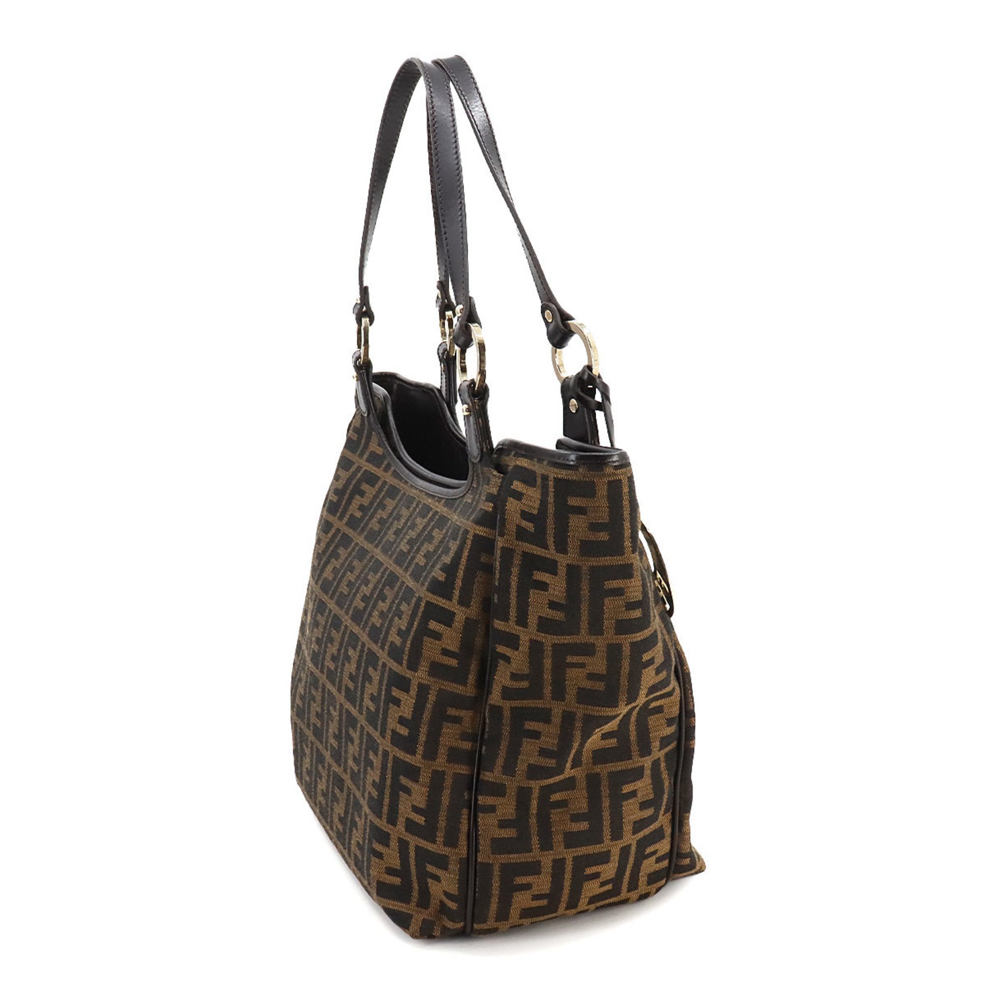 FENDI Zucca Tote Bag in brown and black with gold hardware canvas a pattern. 8BH187