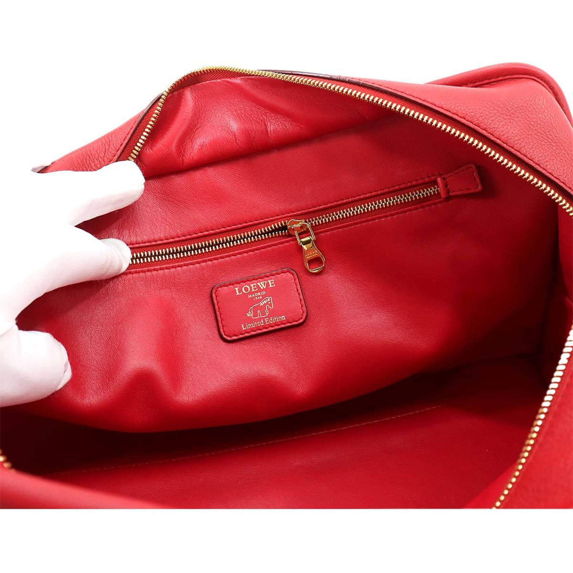 LOEWE Amazona 36 Handbag Leather Red 352.79YA22 Gold Hardware