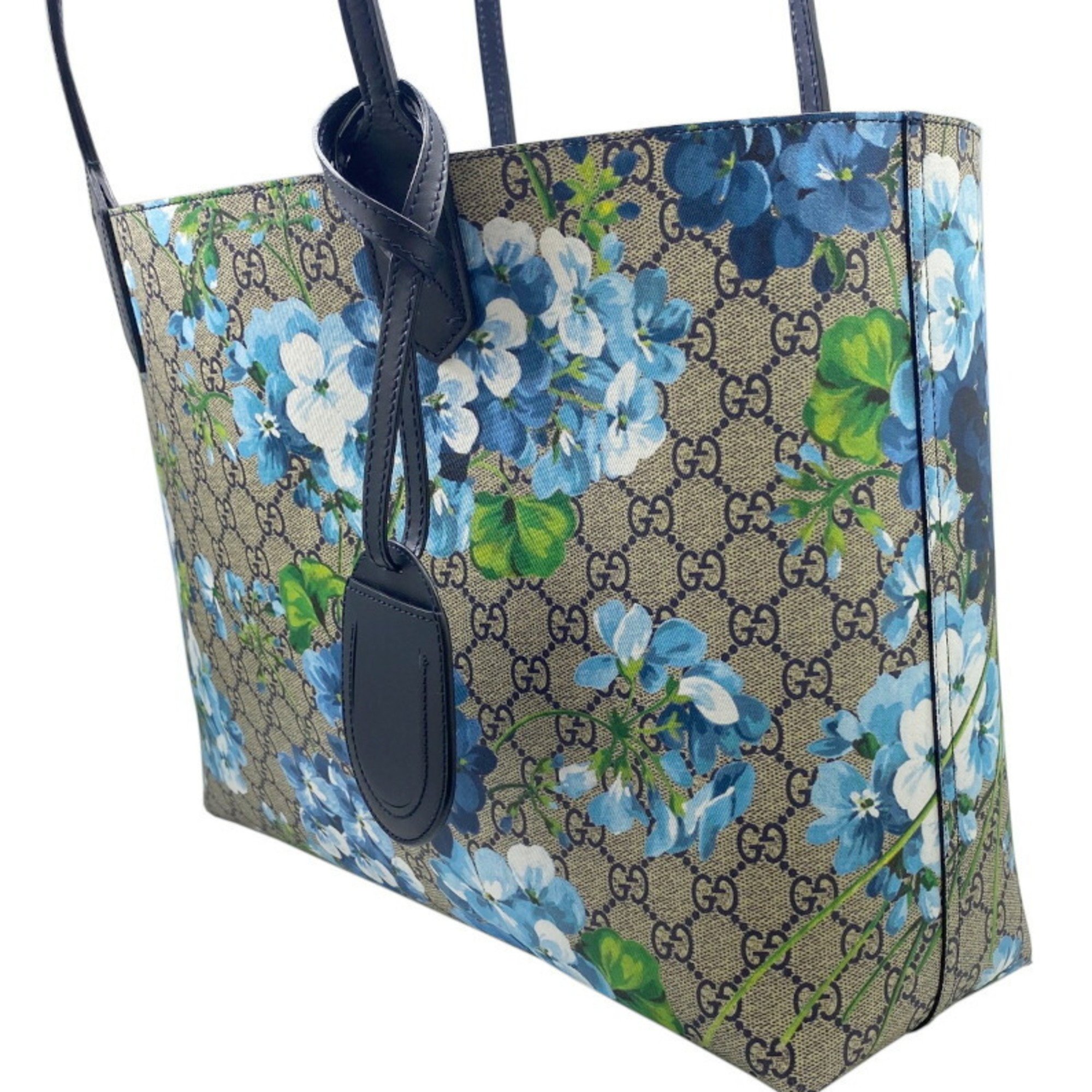 GUCCI GG Blooms Supreme Flower Beige Blue 546323 Reversible Tote Bag Shoulder Coated Canvas