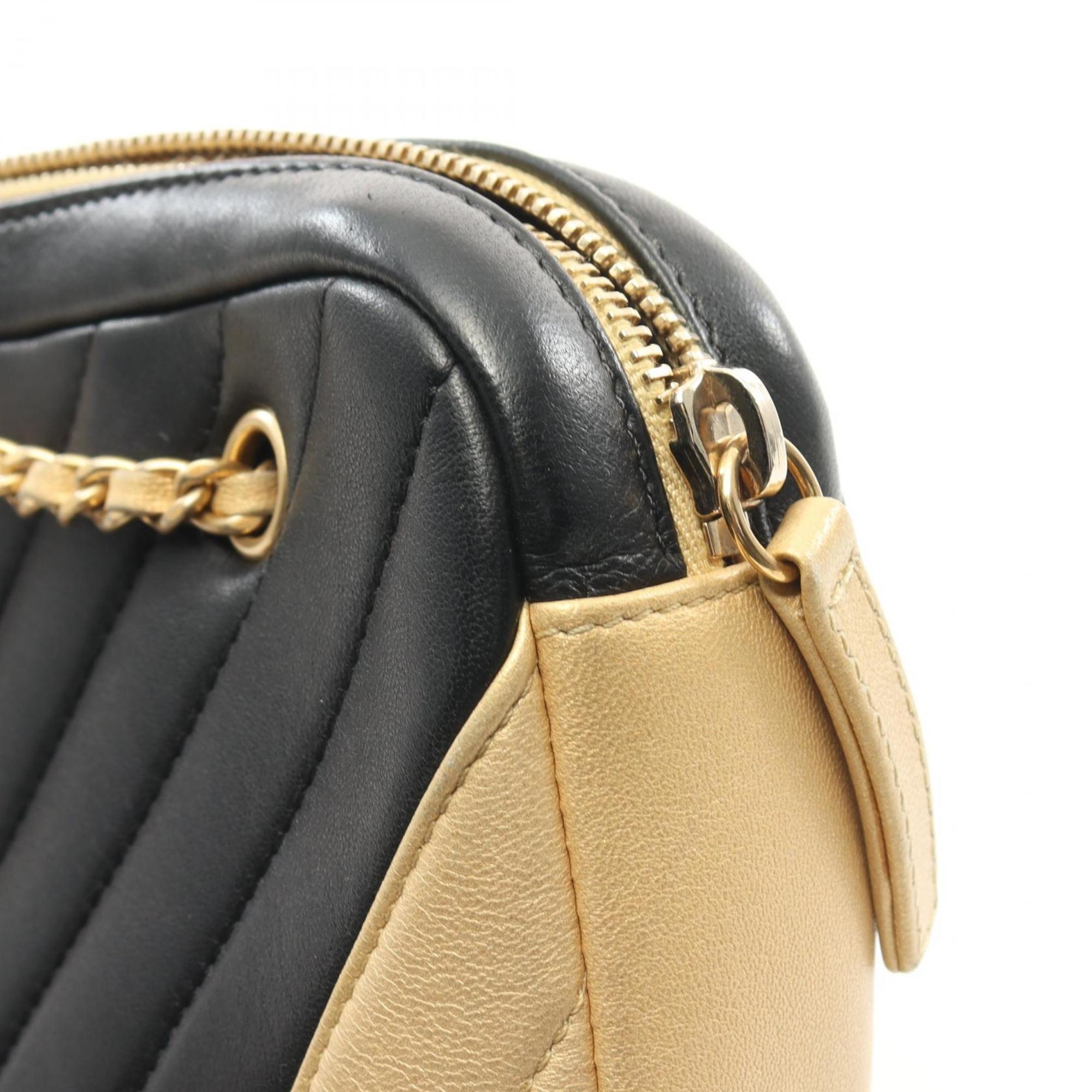 CHANEL V-stitch shoulder bag, lambskin, women's, black, gold, A90807