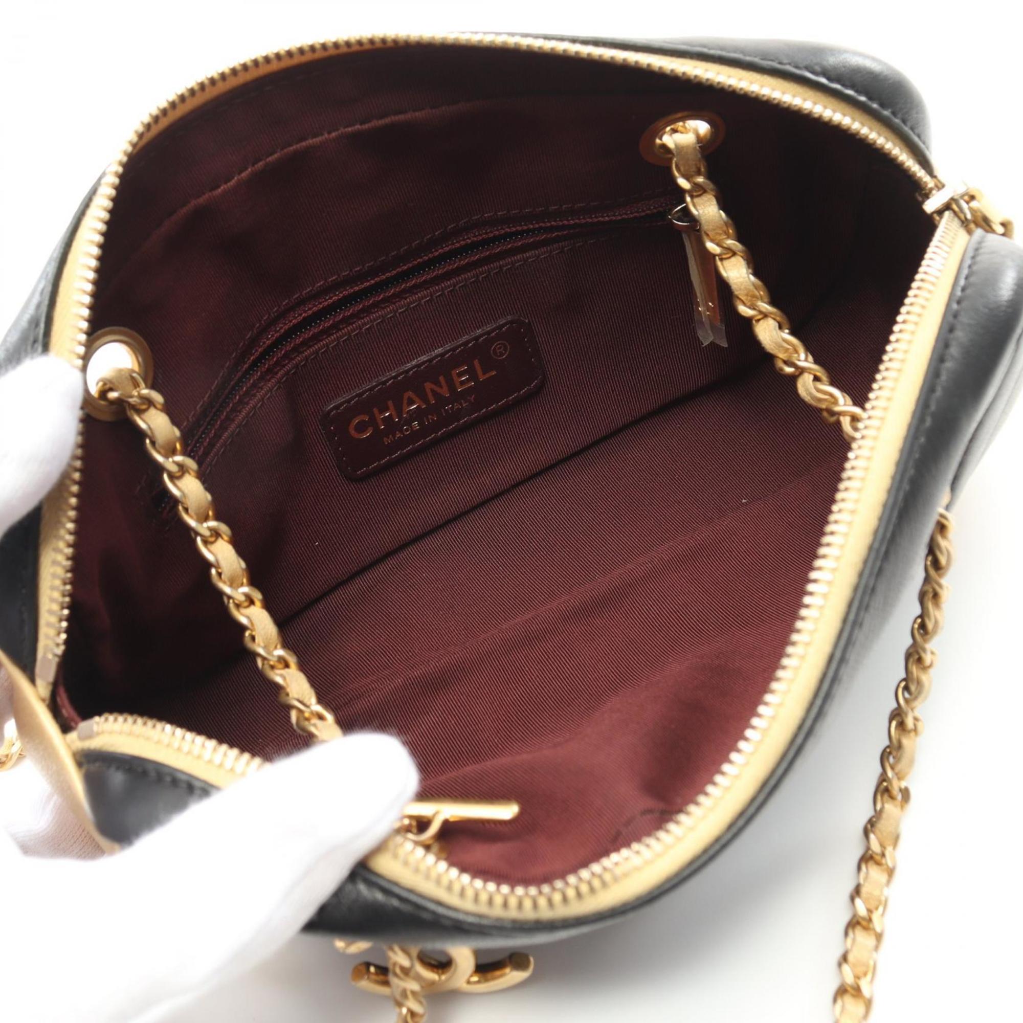 CHANEL V-stitch shoulder bag, lambskin, women's, black, gold, A90807