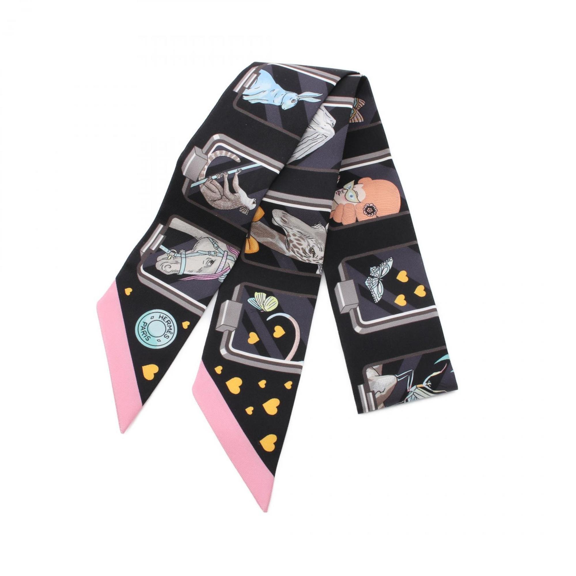 Hermes HERMES Twilly STORY Scarf Silk Women's Black Multicolor