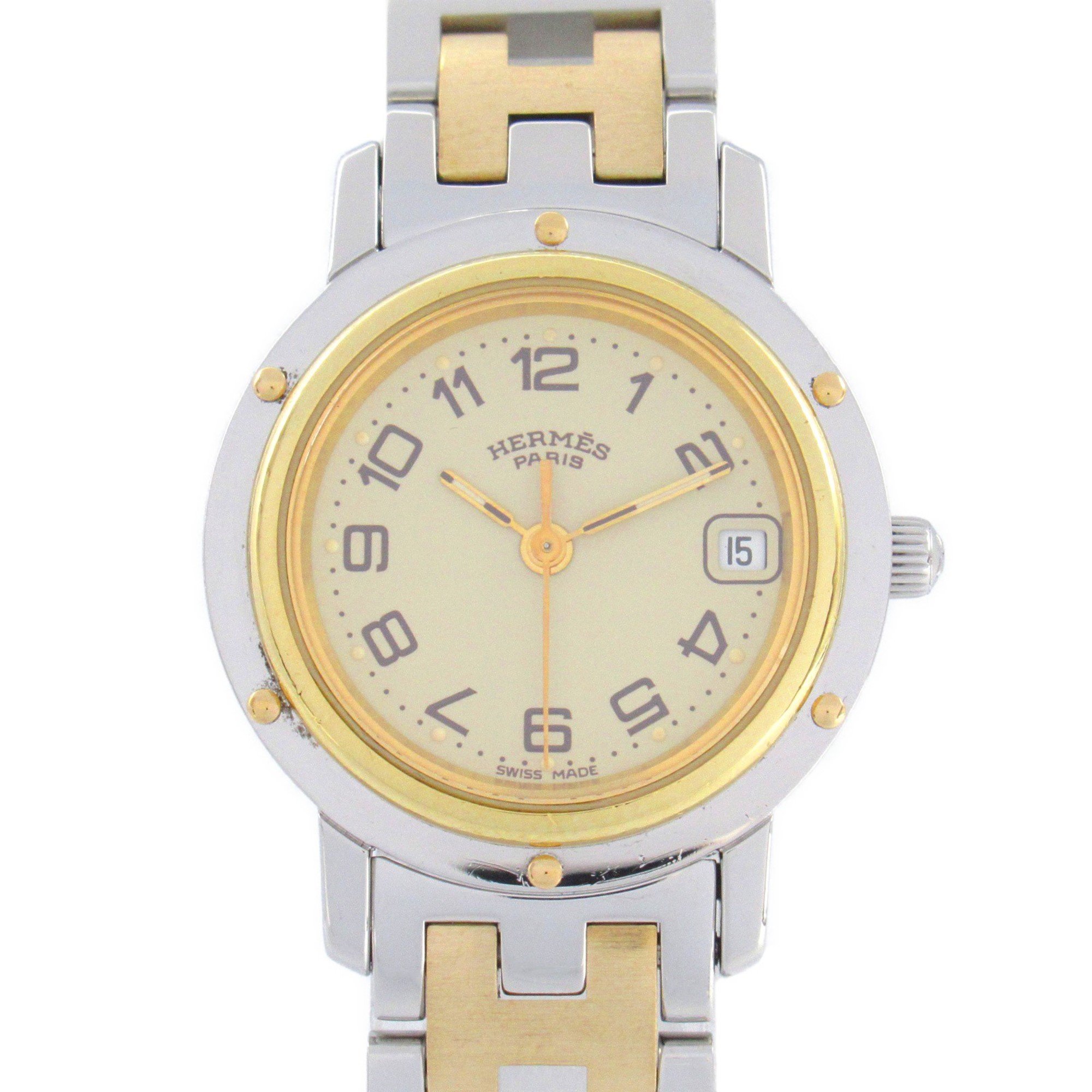 Hermes Clipper Watch Stainless Steel Ladies Ivory CL4.220