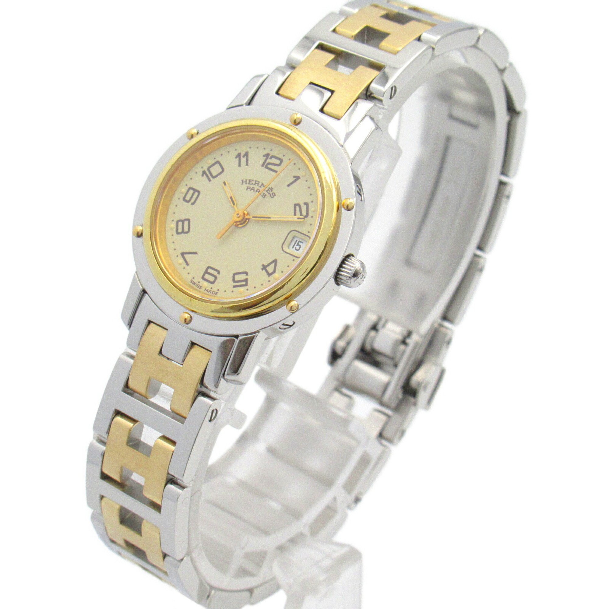 Hermes Clipper Watch Stainless Steel Ladies Ivory CL4.220