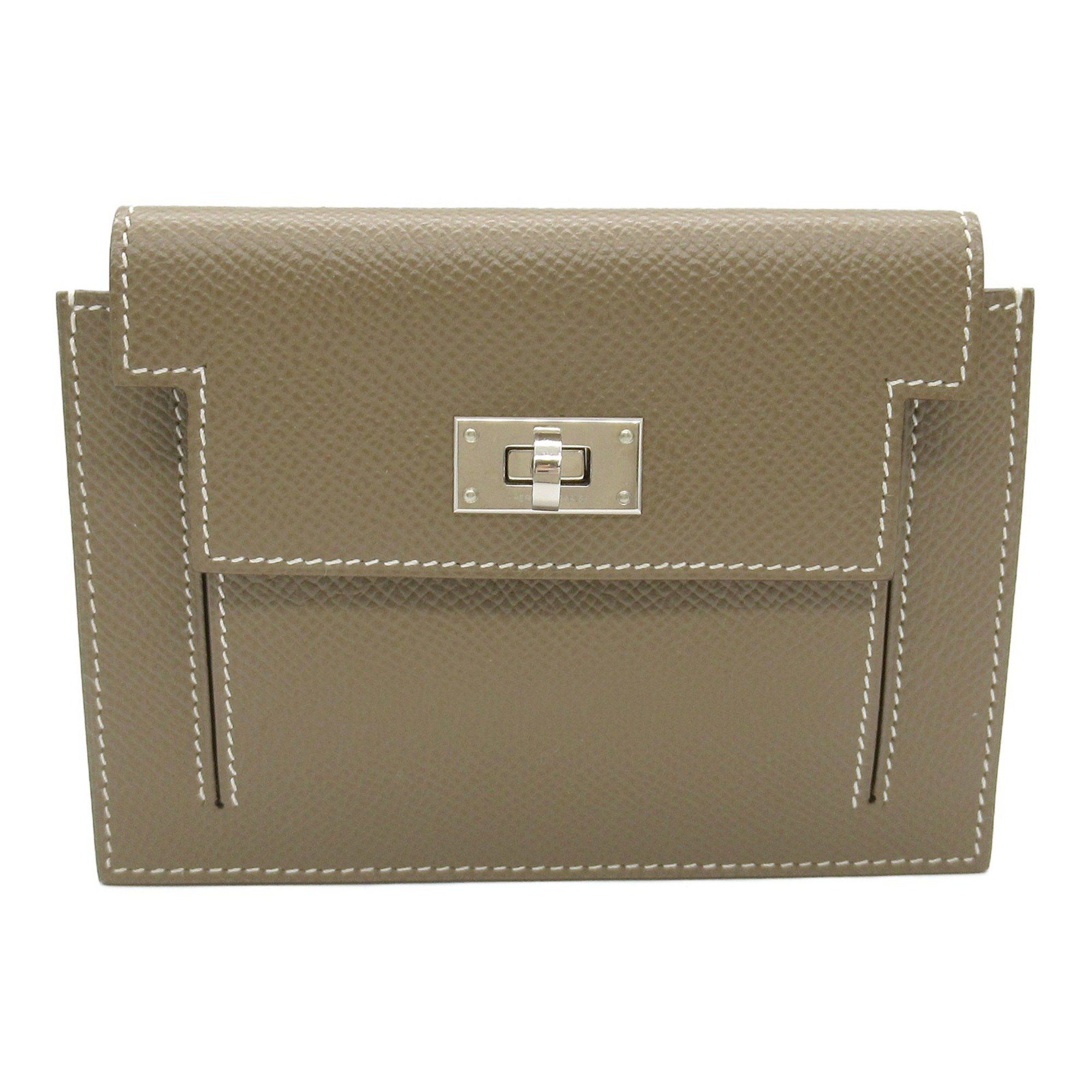 Hermes Kelly Pocket Compact Bi-fold Wallet Leather Epsom Women's Grey 079001CK