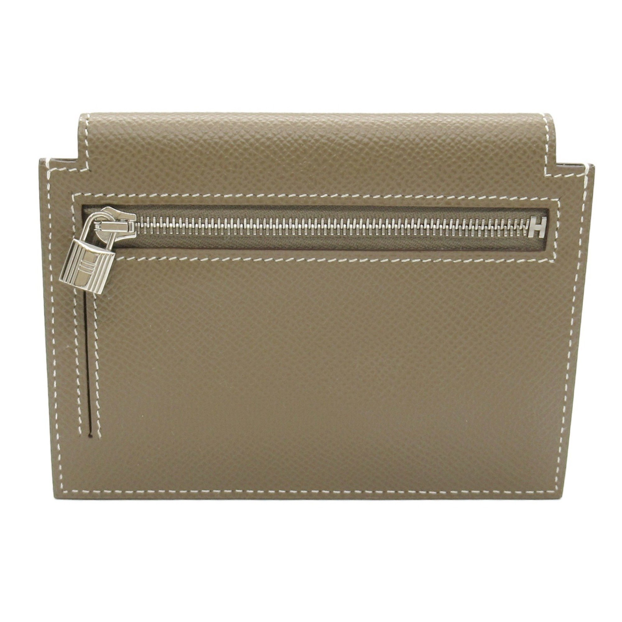 Hermes Kelly Pocket Compact Bi-fold Wallet Leather Epsom Women's Grey 079001CK