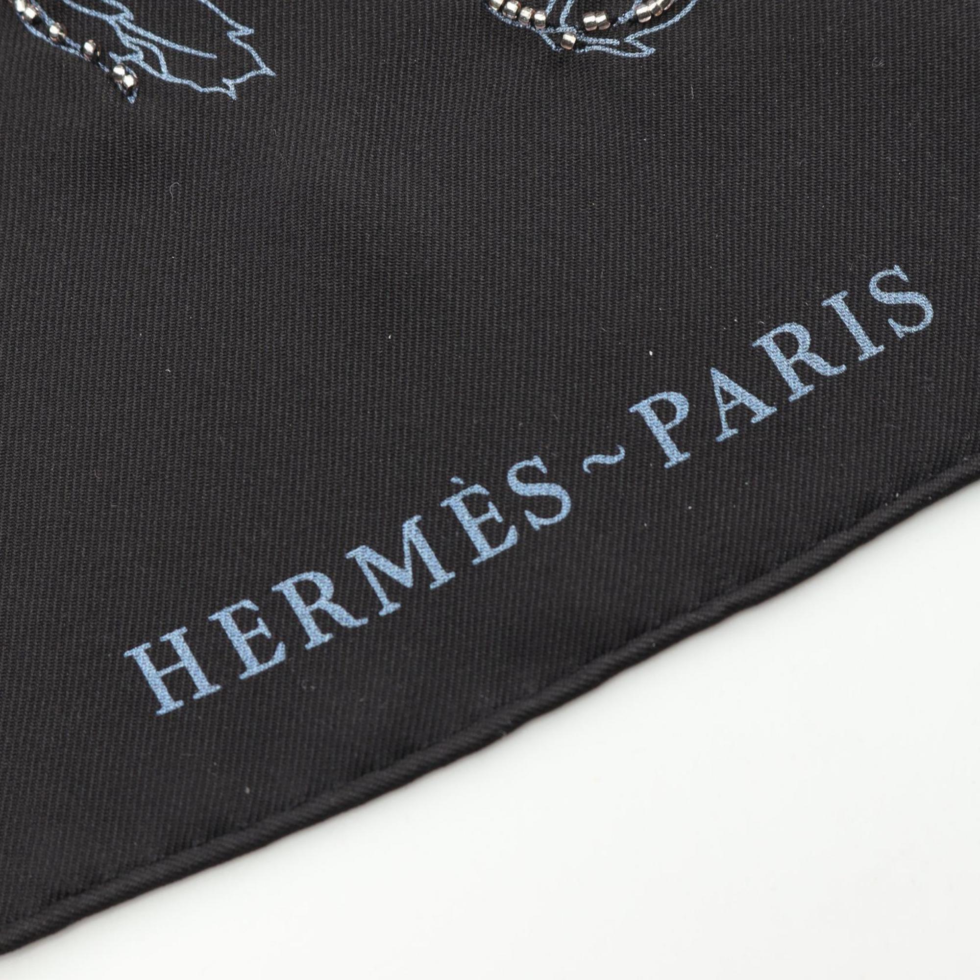 Hermes HERMES Carré 90 Robe legere embroidered muffler/scarf silk women's black multicolor