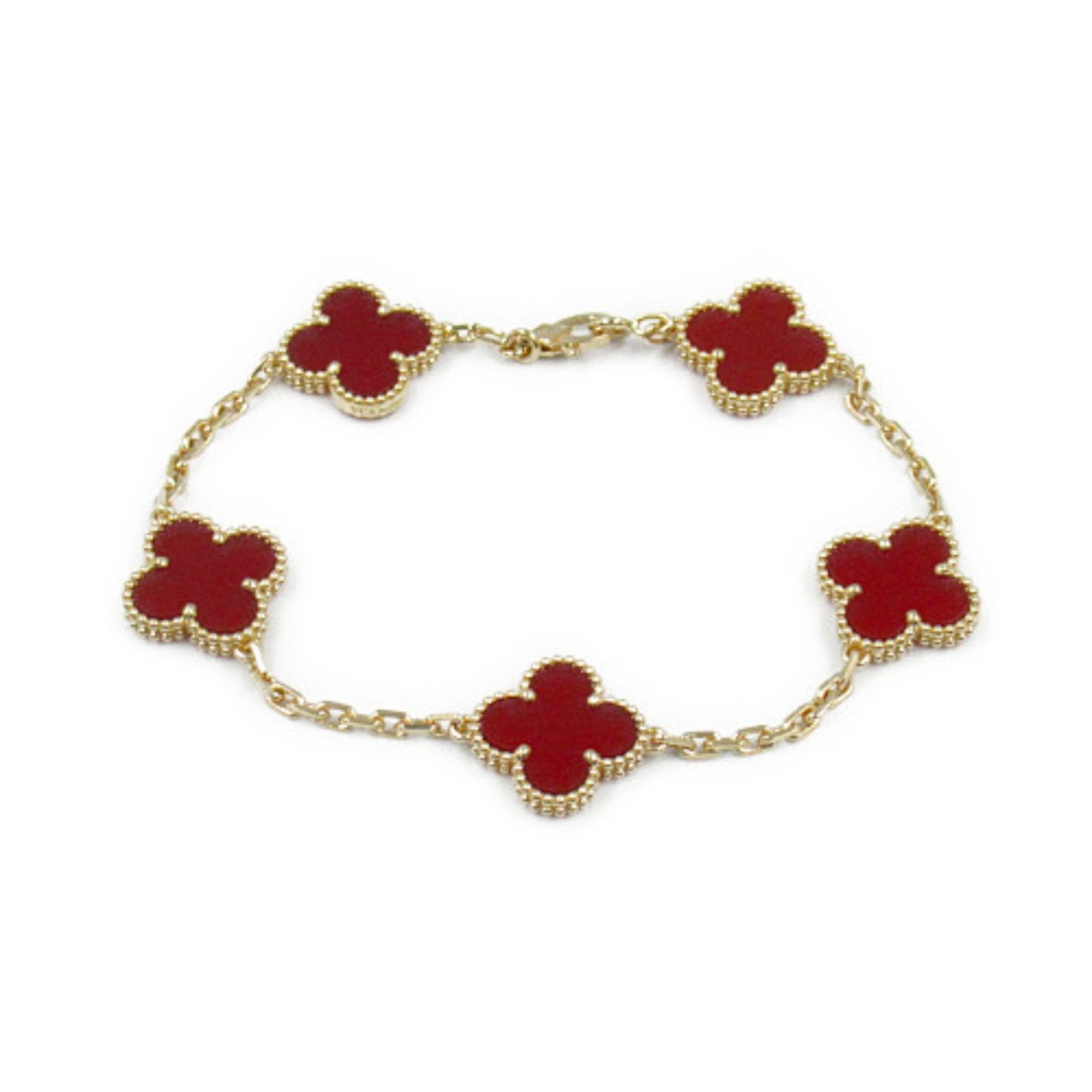 Van Cleef & Arpels Alhambra 5 motif bracelet, 18K yellow gold, carnelian, women's, red, VCARD35500