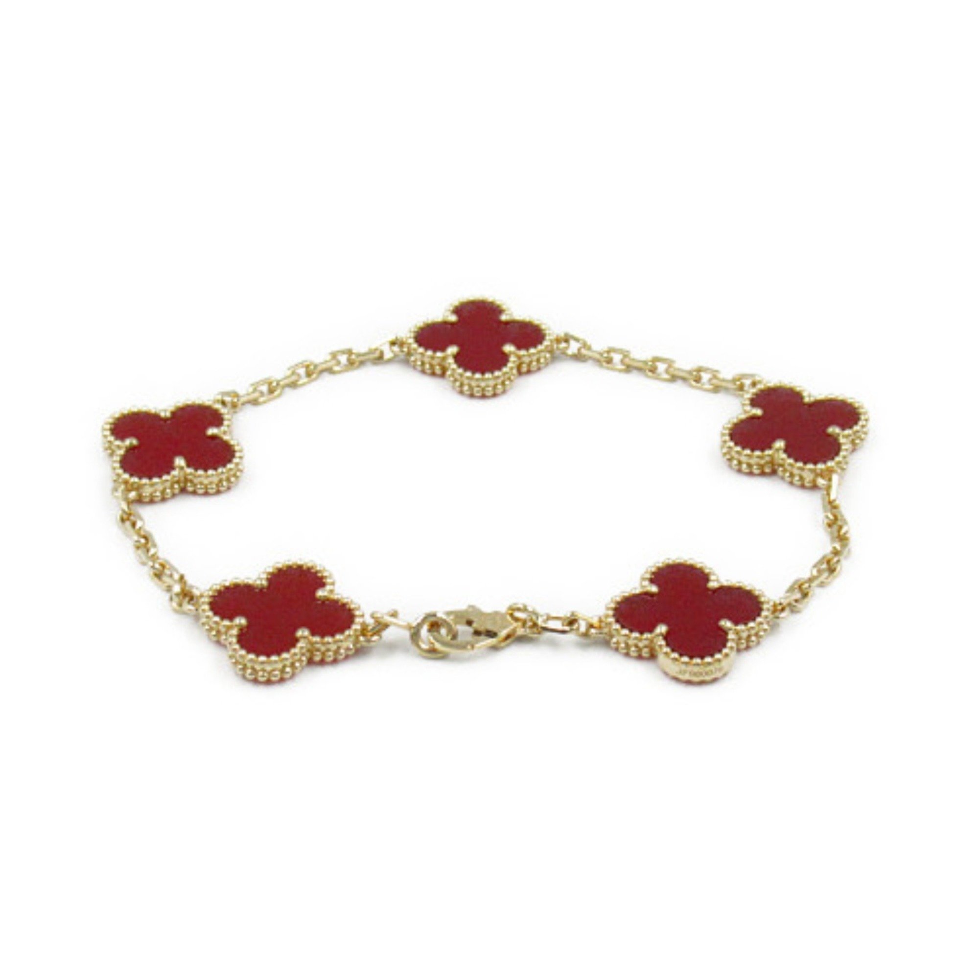 Van Cleef & Arpels Alhambra 5 motif bracelet, 18K yellow gold, carnelian, women's, red, VCARD35500