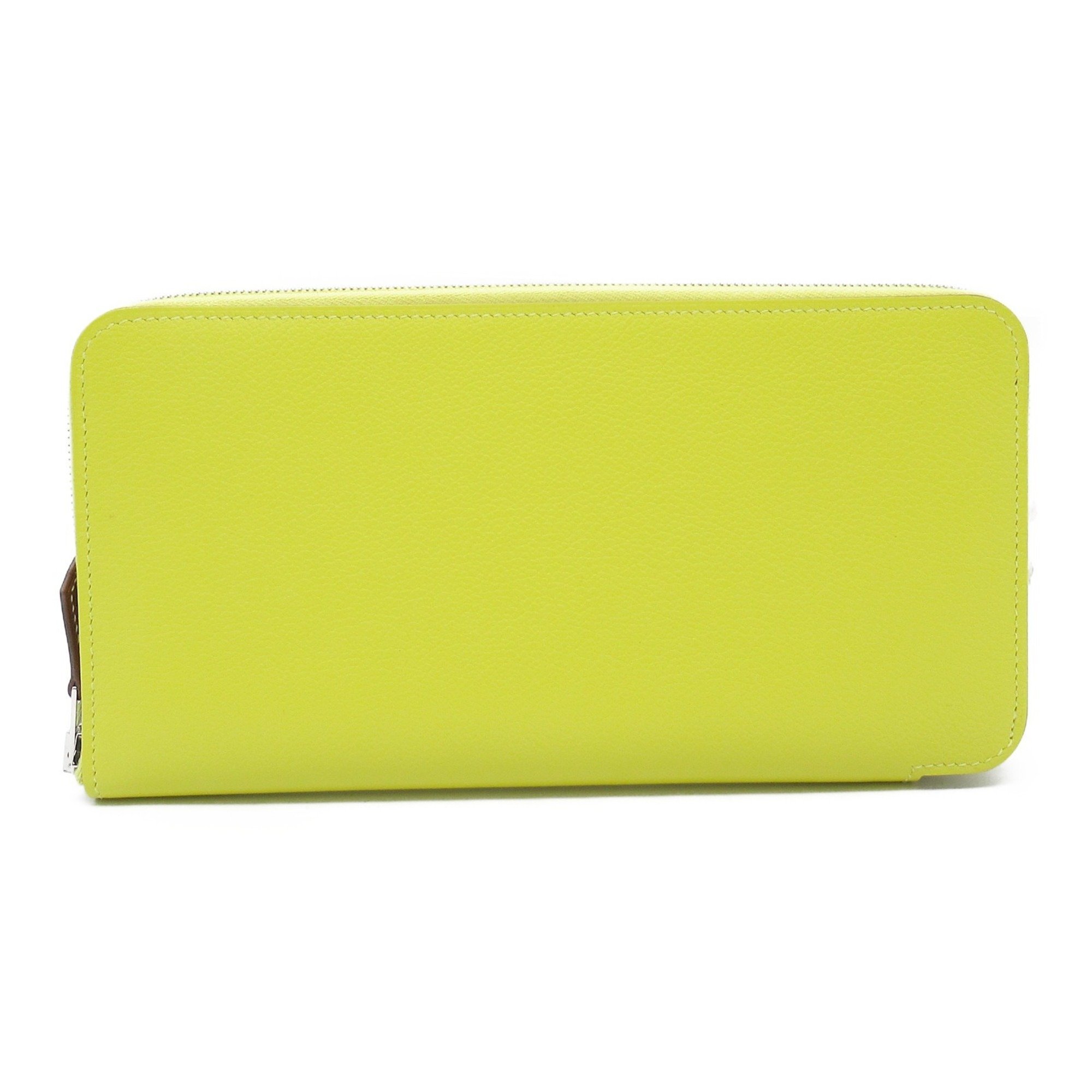 Hermes Azap Silkin Round Long Wallet Leather Evercolor Women's Yellow Jaune Naples W Engraved