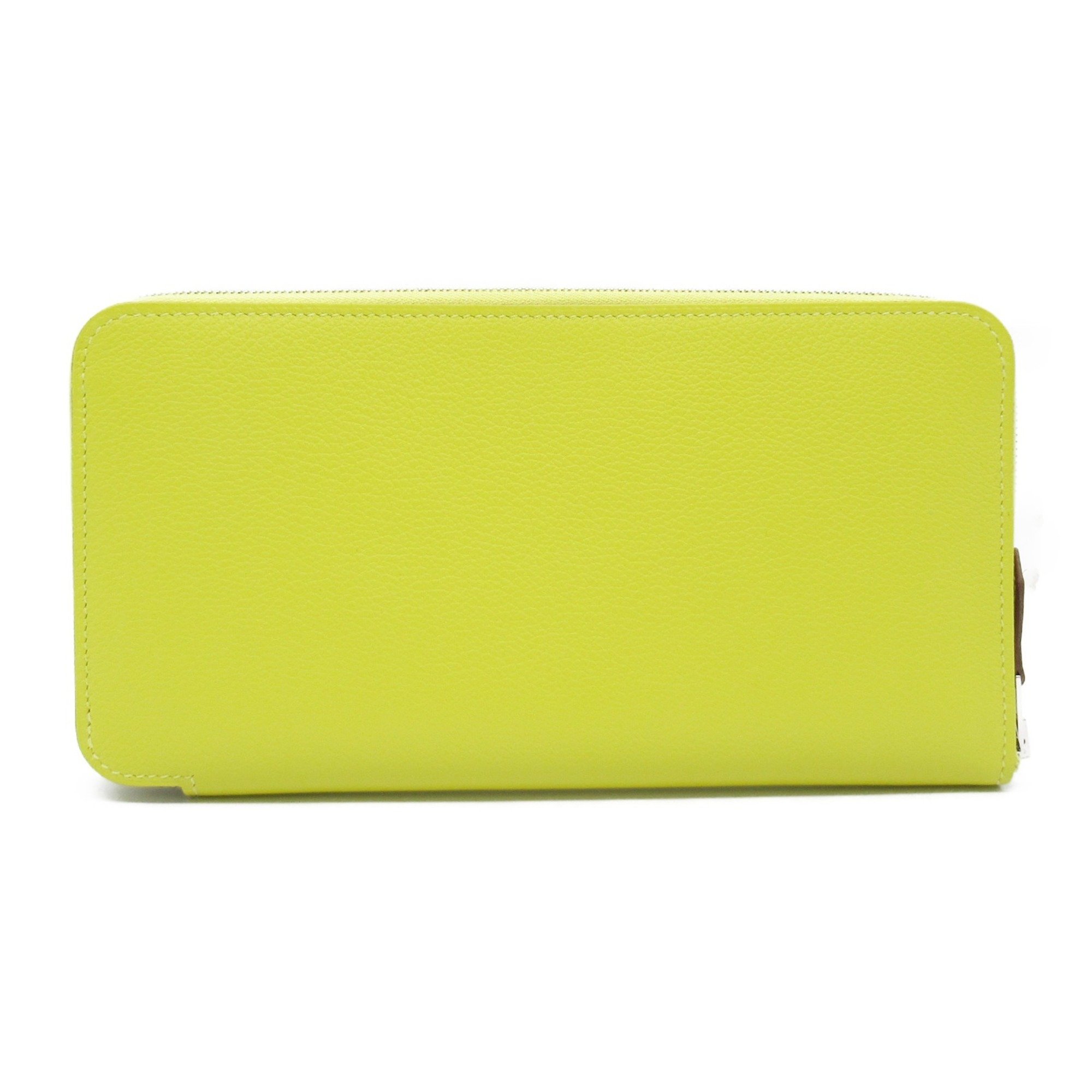 Hermes Azap Silkin Round Long Wallet Leather Evercolor Women's Yellow Jaune Naples W Engraved