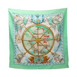 Hermes HERMES Carré 90 Vive Le Vent Scarf Silk Women's Green Multicolor