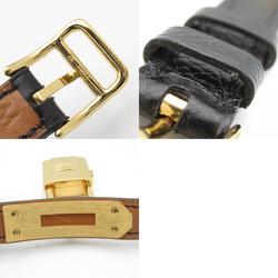 Hermes Kelly Watch, Wristwatch, GP (Gold Plated), Leather Strap, Women's, Black, KE1.201