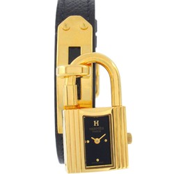 Hermes Kelly Watch, Wristwatch, GP (Gold Plated), Leather Strap, Women's, Black, KE1.201