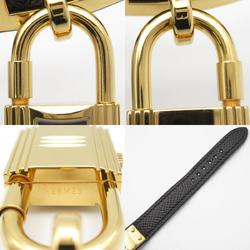 Hermes Kelly Watch, Wristwatch, GP (Gold Plated), Leather Strap, Women's, Black, KE1.201