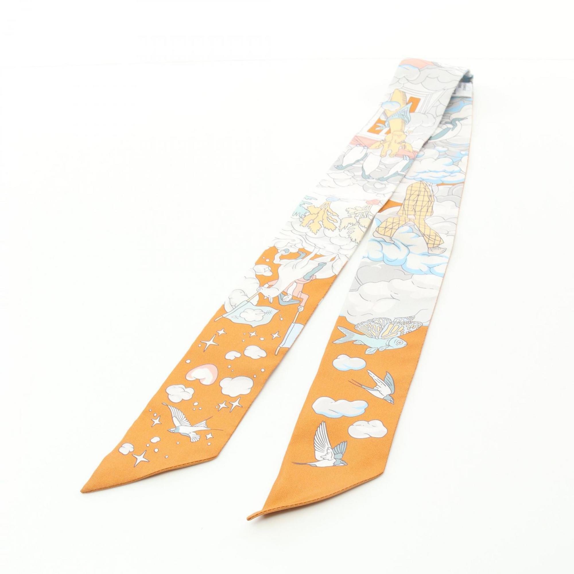 Hermes HERMES Twilly SUR MON NUAGE Scarf Silk Women's Brown Multicolor