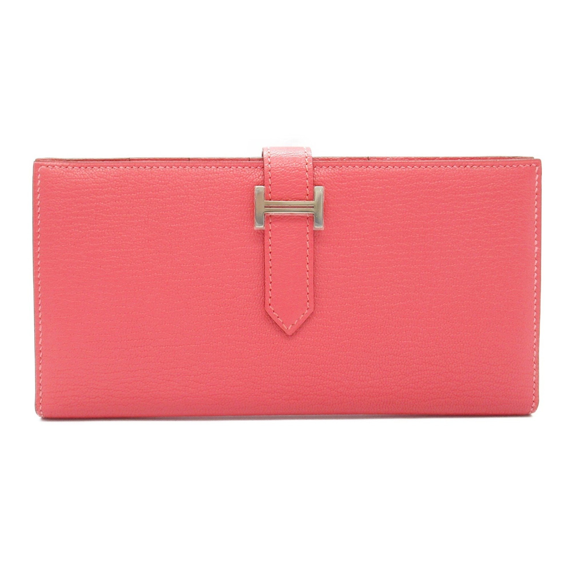 Hermes HERMES Bearn Soufflet Rose Lipstick Bi-fold Long Wallet Leather Chevre Women's Pink 039078CK