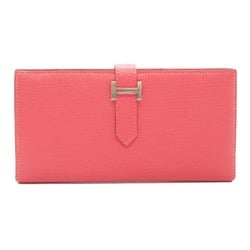 Hermes HERMES Bearn Soufflet Rose Lipstick Bi-fold Long Wallet Leather Chevre Women's Pink 039078CK